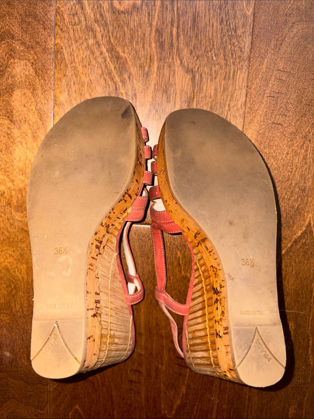 Prada Coral-Peach Leather Slingback Wedge Sandals - Picture 6 of 16